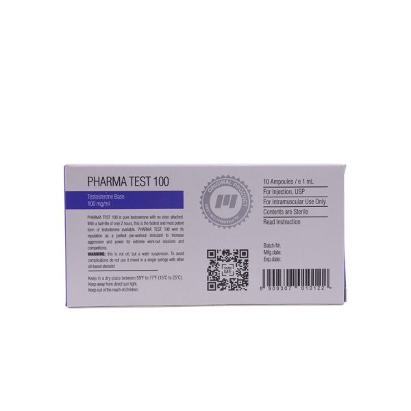 PHARMA TEST 100 -Testosterone Base -100 MG/ML -10 X 1 ML AMPULE